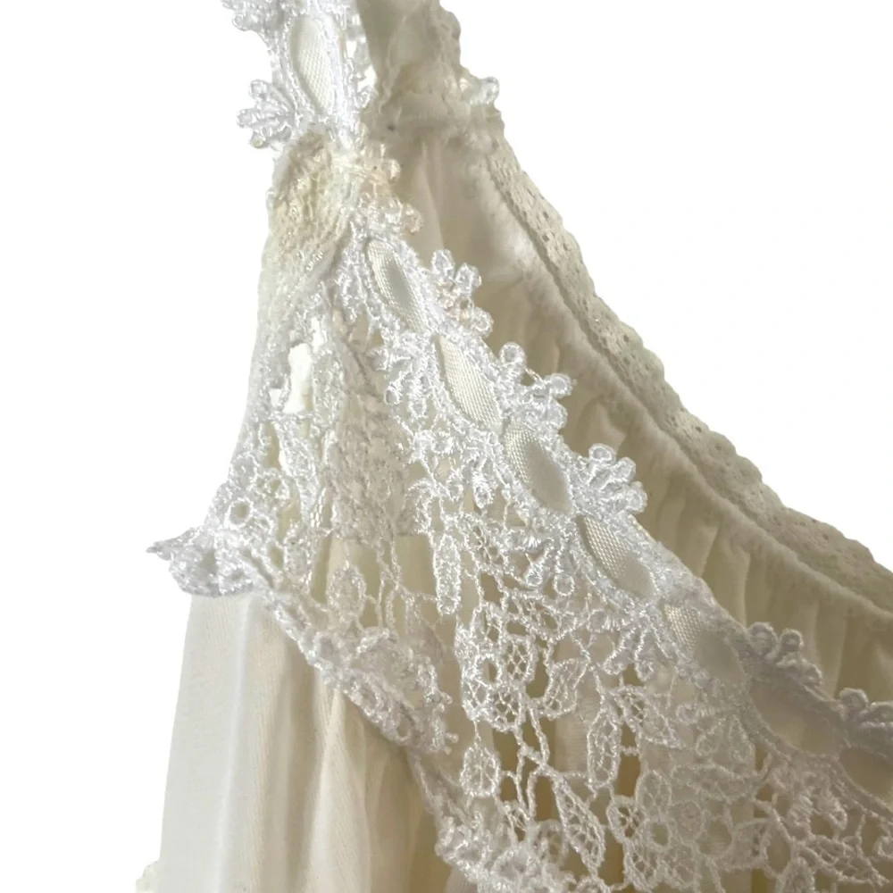 Miss Elaine Vintage Nightgown Embroidered Floral Lace Trim Sleeveless‎ White M - Picture 5 of 7